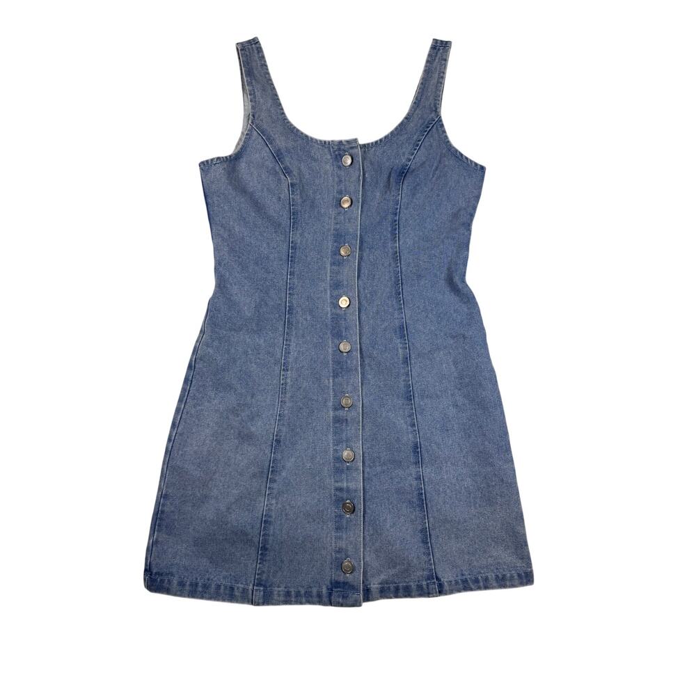 The Workshop Denim Dress Womens M Button Front Fit Flare Mini Y2K 90s Blue